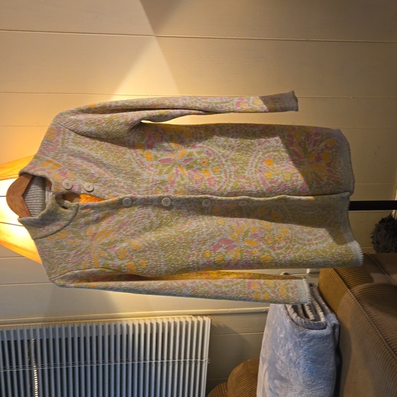 SUNDANCE Lambswool Long Coat Sweater Button Down Pockets Printed Knit Womens S - Picture 3 of 7